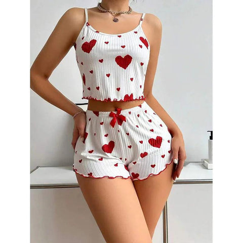 Women's 2-Piece Pajama Set – Soft Tank Top & Shorts with Love Print - OneSmartZone