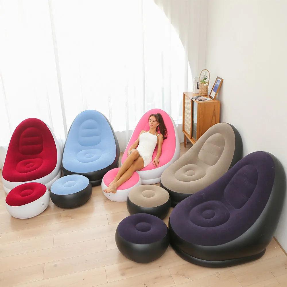 Inflatable Sofa with Foot Pad – Portable Lazy Chair, Flocking Bed - OneSmartZone