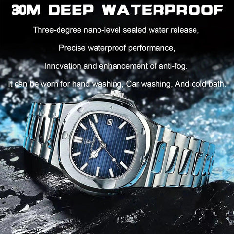 POEDAGAR Luxury Waterproof Men's Watch – Stainless Steel, Luminous Date Clockl Square Quartz Men Watch reloj hombre - OneSmartZone