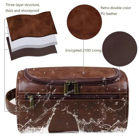 LuxVoyage™ – Premium Leather Hanging Toiletry Bag - OneSmartZone