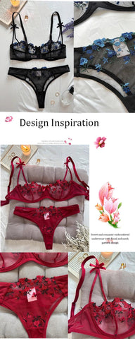 Floral Embroidery 2-Piece Lingerie Set – Elegant Women's Erotic Underwear - OneSmartZone