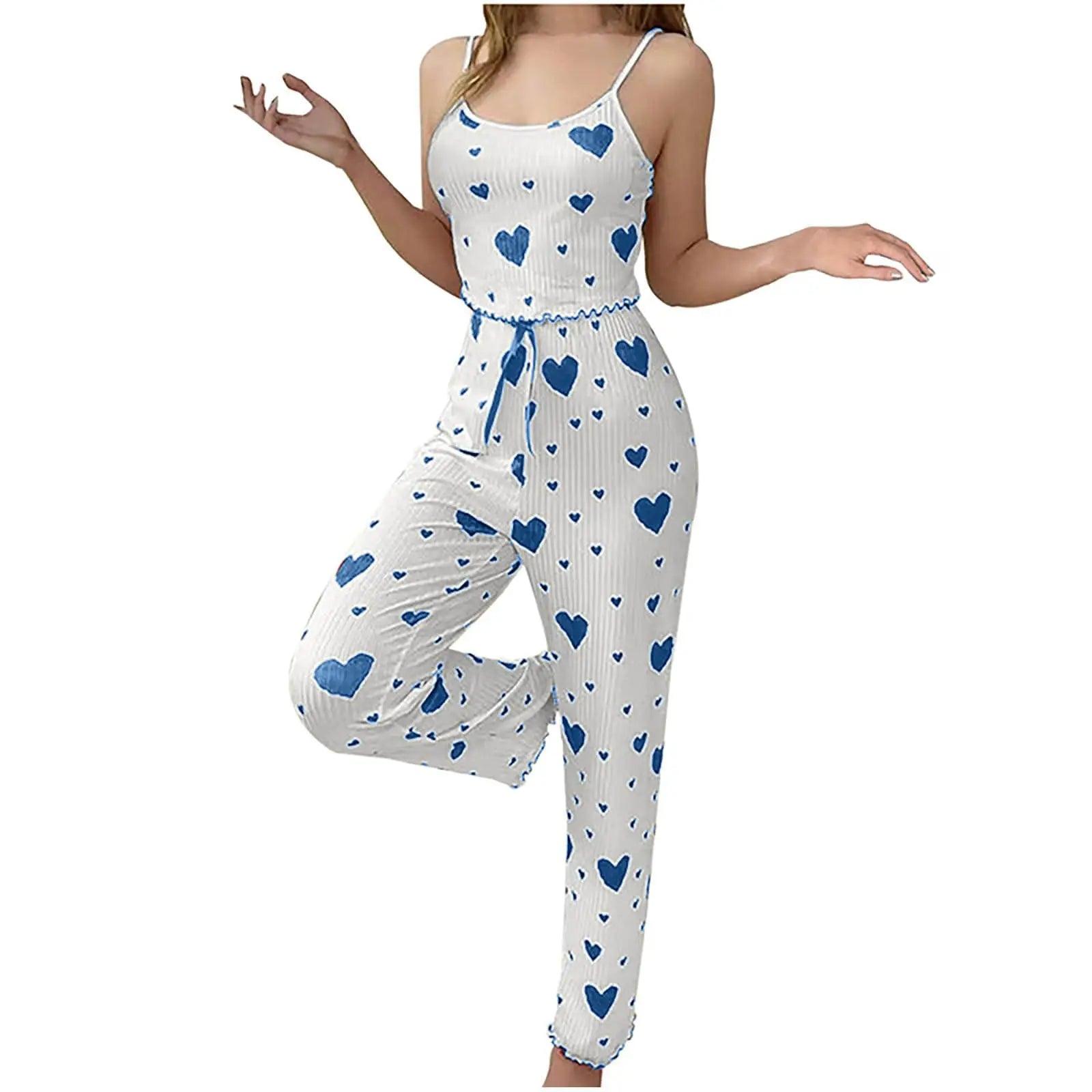 Plus-Size Women's Pajama Set – Soft 2-Piece Love Print Short Vest & Trouser - OneSmartZone