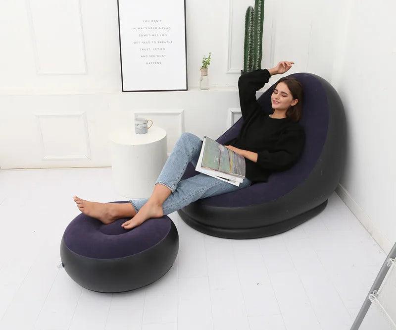 Inflatable Sofa with Foot Pad – Portable Lazy Chair, Flocking Bed - OneSmartZone