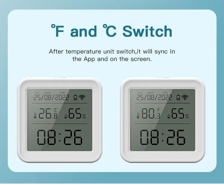 Tuya WiFi Smart Temperature & Humidity Sensor – Hygrometer Thermometer with Backlight, Alexa & Google Assistant Compatible - OneSmartZone