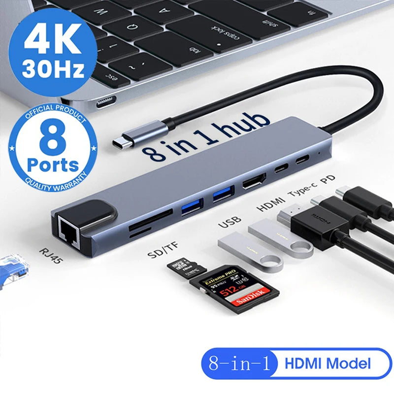 8-in-1 USB-C Hub – 4K Thunderbolt 3 Docking Station & Laptop Adapter - OneSmartZone