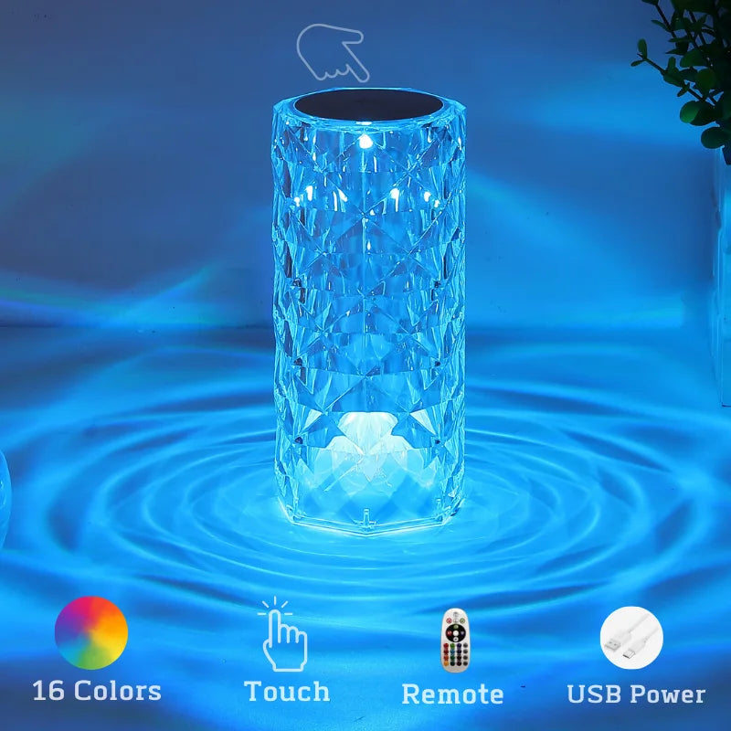 16-Color Crystal Table Lamp – Touch & Remote-Controlled LED Night Light - OneSmartZone