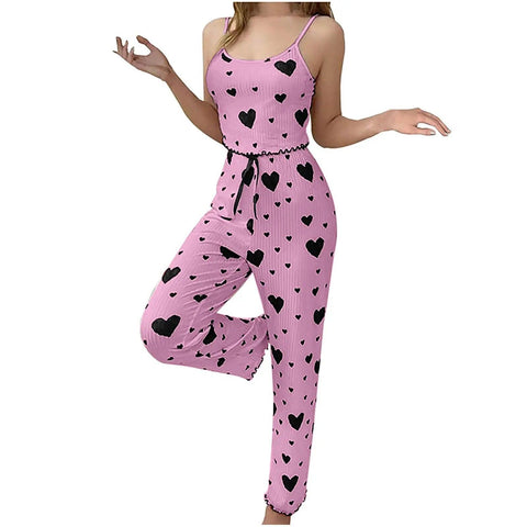 Plus-Size Women's Pajama Set – Soft 2-Piece Love Print Short Vest & Trouser - OneSmartZone