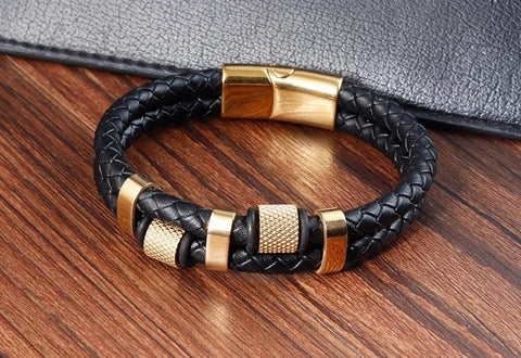 Charm Braid Rope Bracelet for Men - Stainless Steel Magnetic Buckle Genuine Leather Bracelet - OneSmartZone