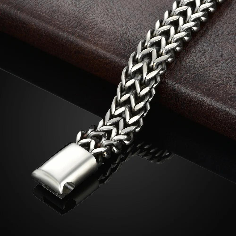 Stainless Steel Braided Fish Scale Bracelet with Alloy Magnetic Buckle – Double Row Design - OneSmartZone