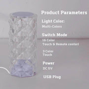 16-Color Crystal Table Lamp – Touch & Remote-Controlled LED Night Light - OneSmartZone