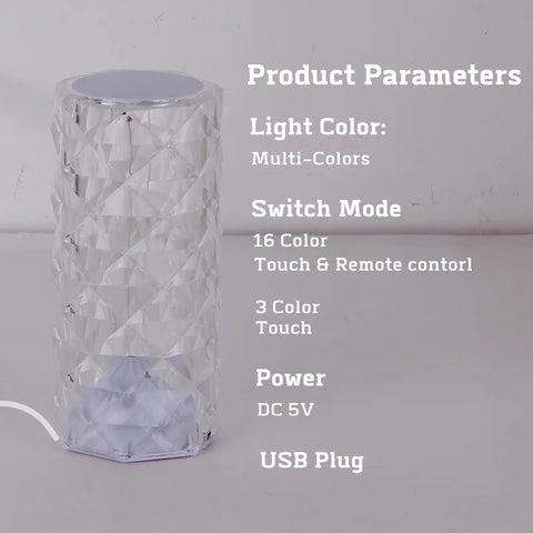 16-Color Crystal Table Lamp – Touch & Remote-Controlled LED Night Light - OneSmartZone