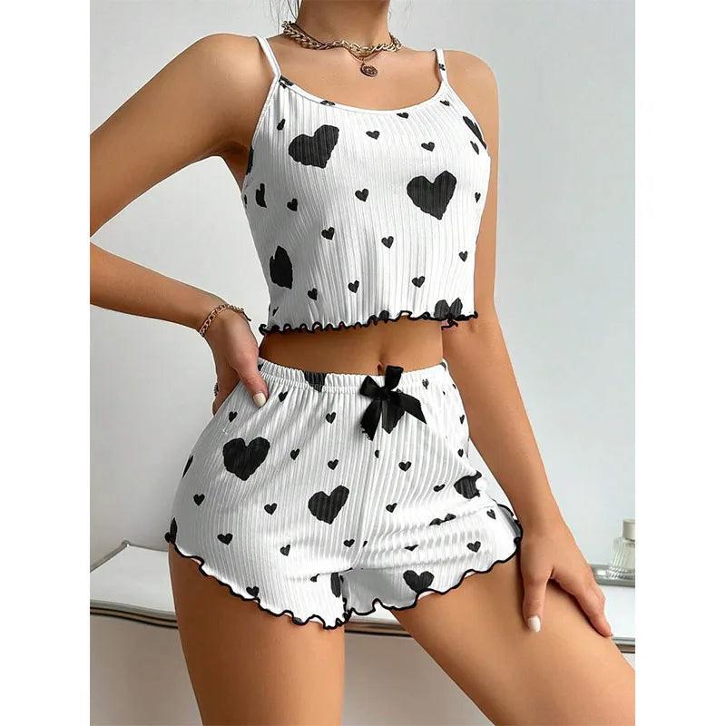 Women's 2-Piece Pajama Set – Soft Tank Top & Shorts with Love Print - OneSmartZone