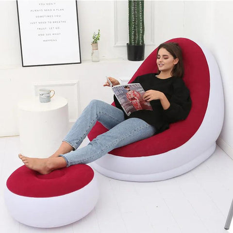 Inflatable Sofa with Foot Pad – Portable Lazy Chair, Flocking Bed - OneSmartZone