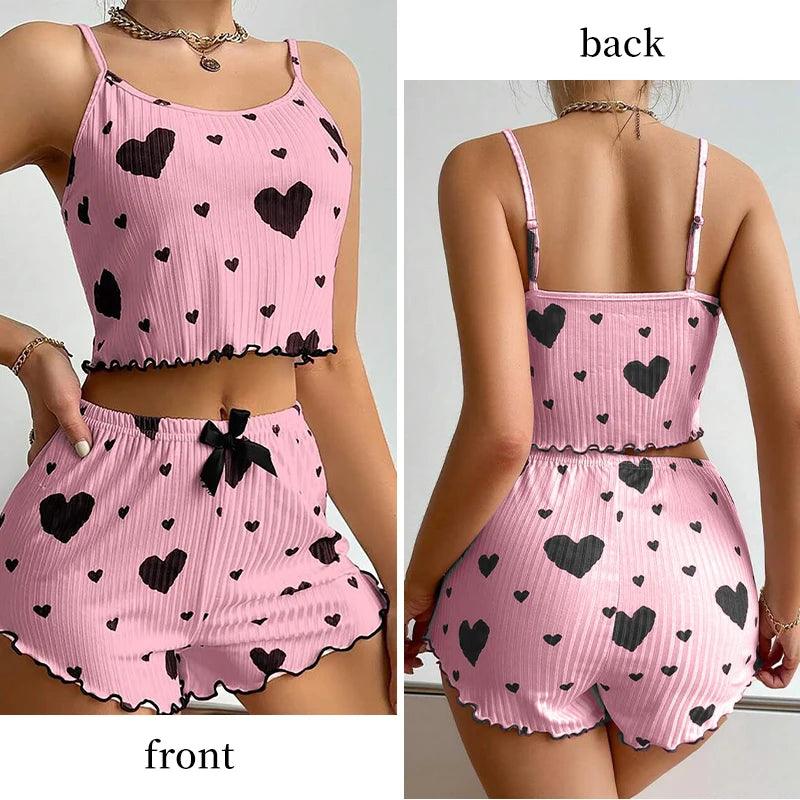 Women's 2-Piece Pajama Set – Soft Tank Top & Shorts with Love Print - OneSmartZone