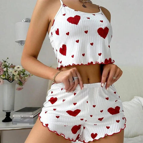 Women's 2-Piece Pajama Set – Soft Tank Top & Shorts with Love Print - OneSmartZone