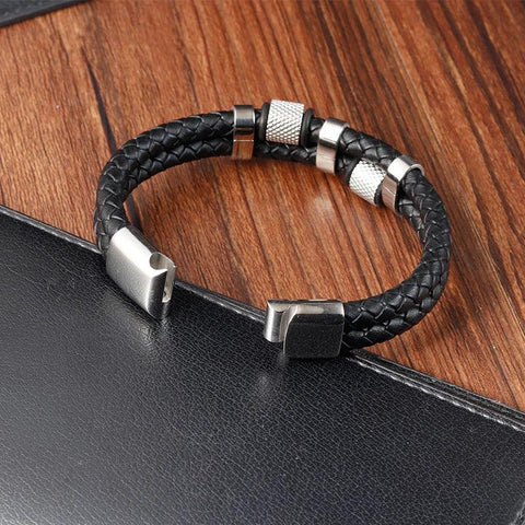 Charm Braid Rope Bracelet for Men - Stainless Steel Magnetic Buckle Genuine Leather Bracelet - OneSmartZone