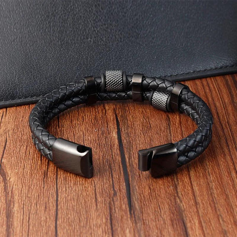 Charm Braid Rope Bracelet for Men - Stainless Steel Magnetic Buckle Genuine Leather Bracelet - OneSmartZone