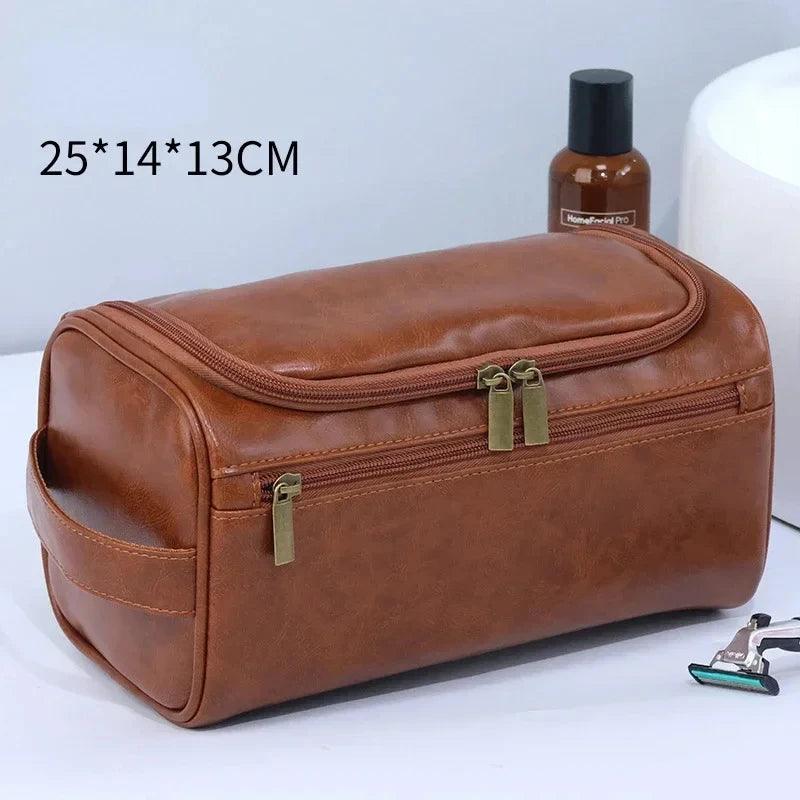 LuxVoyage™ – Premium Leather Hanging Toiletry Bag - OneSmartZone