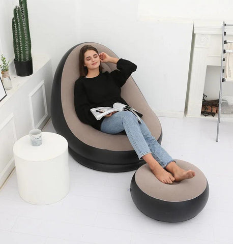 Inflatable Sofa with Foot Pad – Portable Lazy Chair, Flocking Bed - OneSmartZone