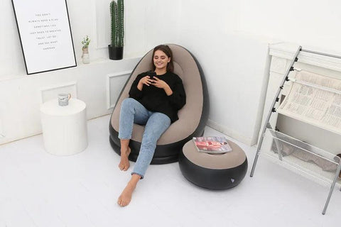 Inflatable Sofa with Foot Pad – Portable Lazy Chair, Flocking Bed - OneSmartZone