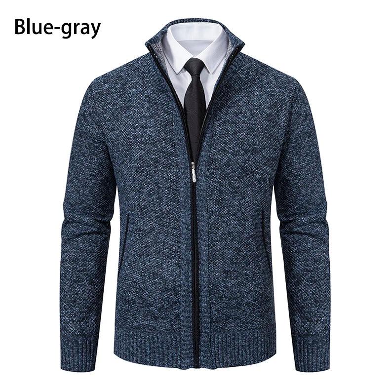 Men's Casual Sports Jacket - Autumn & Winter Fleece Zipper Cardigan with Stand Collar - OneSmartZone