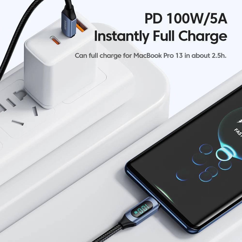 Toocki PowerLink 100W – USB-C to USB-C PD Fast Charging Cable with Display - OneSmartZone
