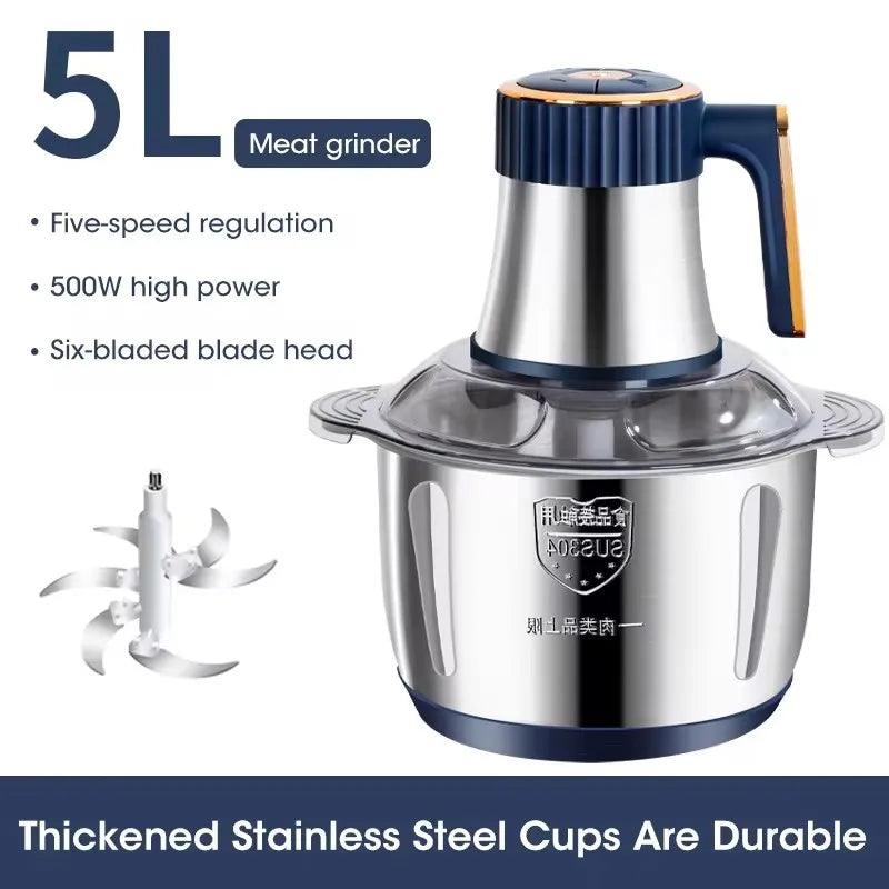 5L Electric Meat Grinder & Food Processor – Stainless Steel Multifunctional Chopper - OneSmartZone