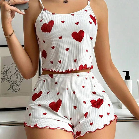 Women's 2-Piece Pajama Set – Soft Tank Top & Shorts with Love Print - OneSmartZone