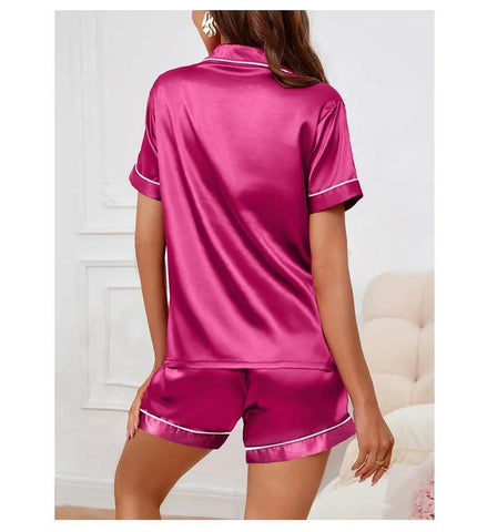 Women's Satin Pajama Set – Button-Down Top & Shorts 2-Piece Sleepwear - OneSmartZone