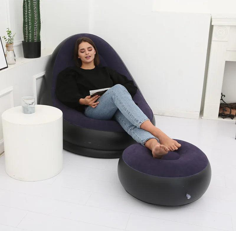 Inflatable Sofa with Foot Pad – Portable Lazy Chair, Flocking Bed - OneSmartZone