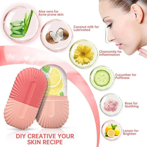 Ice Face Roller & Silicone Ice Cube Mold – Reduce Puffiness & Tighten Pores for Glowing Skin - OneSmartZone