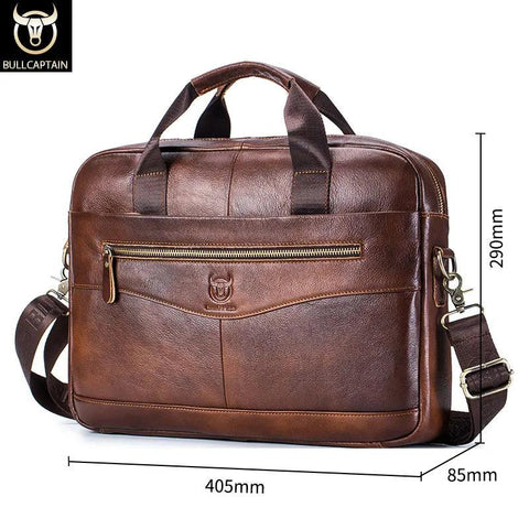 BULLCAPTAIN Genuine Leather Briefcase – 14-inch Laptop Shoulder Messenger Bag for Men - OneSmartZone