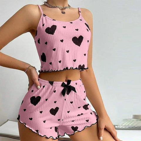 Women's 2-Piece Pajama Set – Soft Tank Top & Shorts with Love Print - OneSmartZone