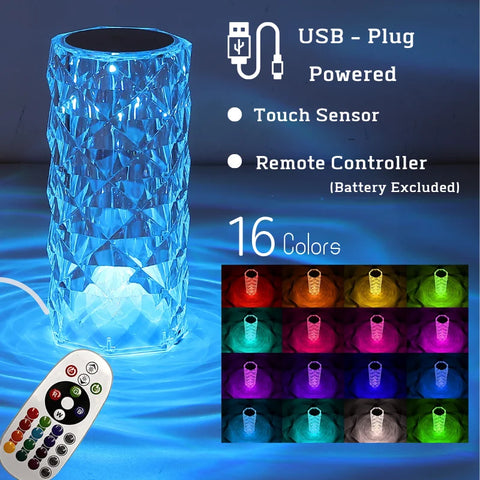 16-Color Crystal Table Lamp – Touch & Remote-Controlled LED Night Light - OneSmartZone