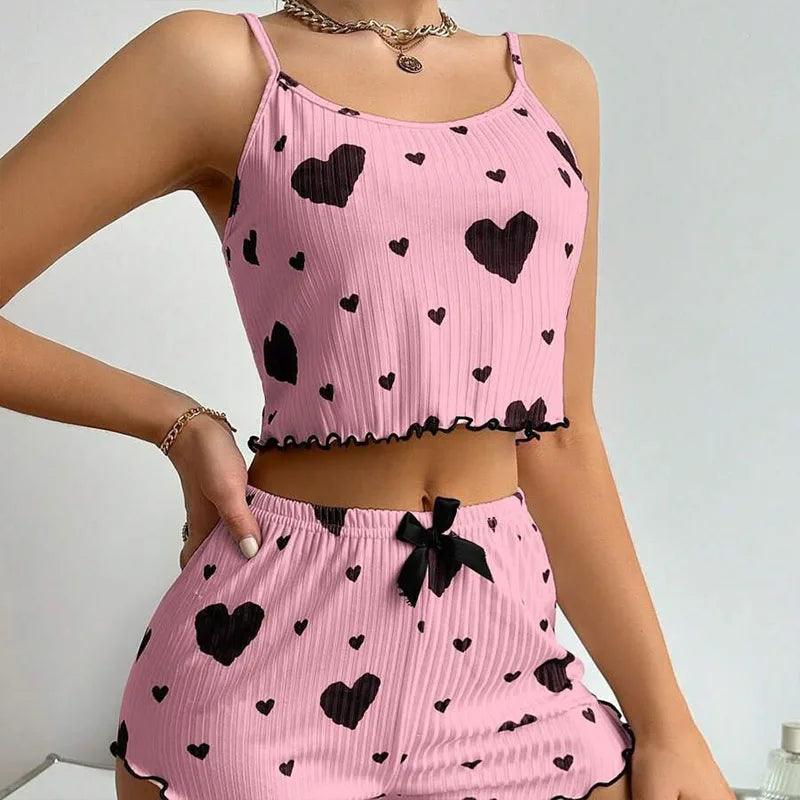 Women's 2-Piece Pajama Set – Soft Tank Top & Shorts with Love Print - OneSmartZone