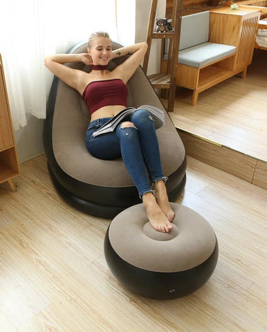 Inflatable Sofa with Foot Pad – Portable Lazy Chair, Flocking Bed - OneSmartZone